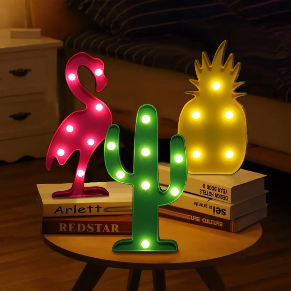 

Cartoon Animal LED Night Lights Marquee Sign Pineapple Green Cactus Star Light Luminary Wall Lamp Decor Lighting For Living Room