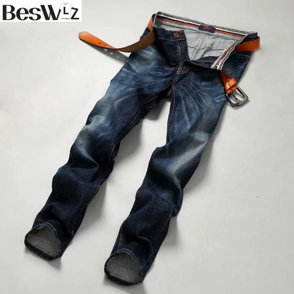 Beswlz Brand Men Denim Jeans Straight Slim Male Cowboy Jeans Pants