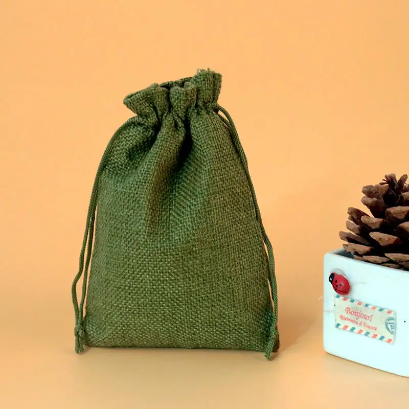 Olive Green 50 шт./лот, 7x9, 9x12, 16,5x22 см, льняные Джутовые Сумки на шнурке, Подарочный мешок для конфет, мешочки, ювелирный бутик, саше, упаковочные сумки на заказ - Цвет: Olive Green