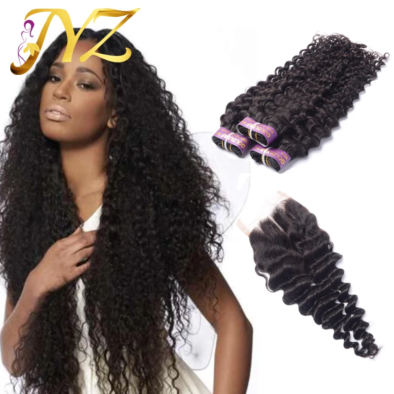 Malaysian Deep Wave Virgin Hair With Closure Malaysian Virgin Hair With Closure Curly Hair Human Hair Bundles With Lace Closure