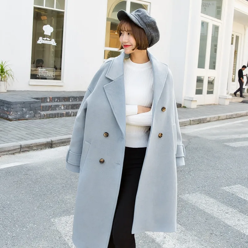 Boutonnage Grande Laine Manches Survêtement pink Blue Veste Décontractée Manteau Double Cocon De Ioqrcjv Hiver Longues Long Revers Femmes Gray 2018 À F22 xFnvgqtAW