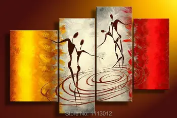 

Africa People Dancer Loving Line Oil Painting On Canvas 4 Panel Arts Set Modern Home Abstract Wall Decor Picture for Living Room