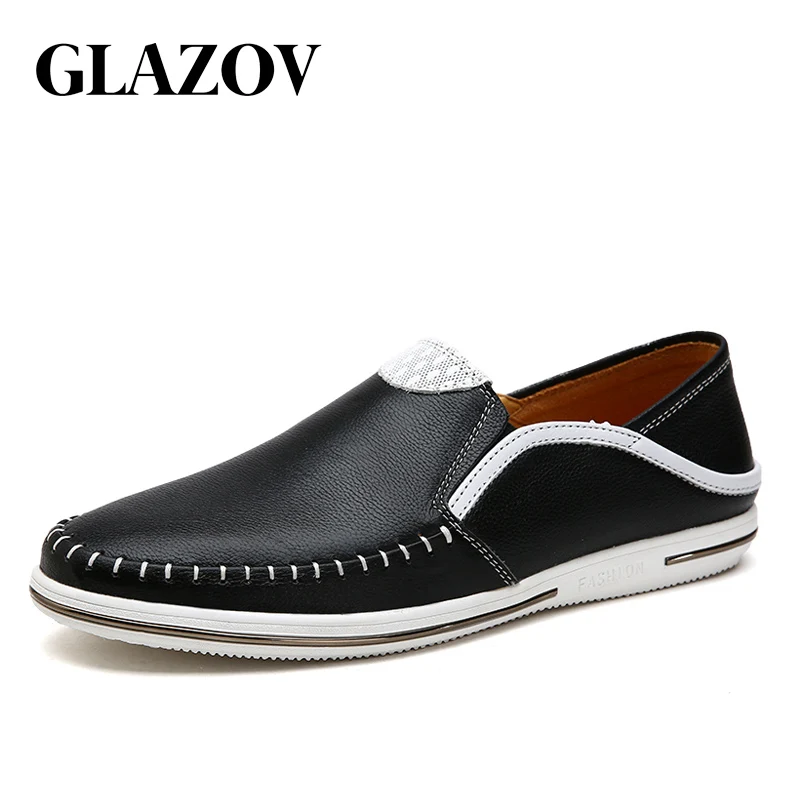 

GLAZOV Mens Shoes Leather Genuine Loafers Outdoor Breathable Casual Sneakers Flats Waterproof Driving Shoes Slip On Moccasins