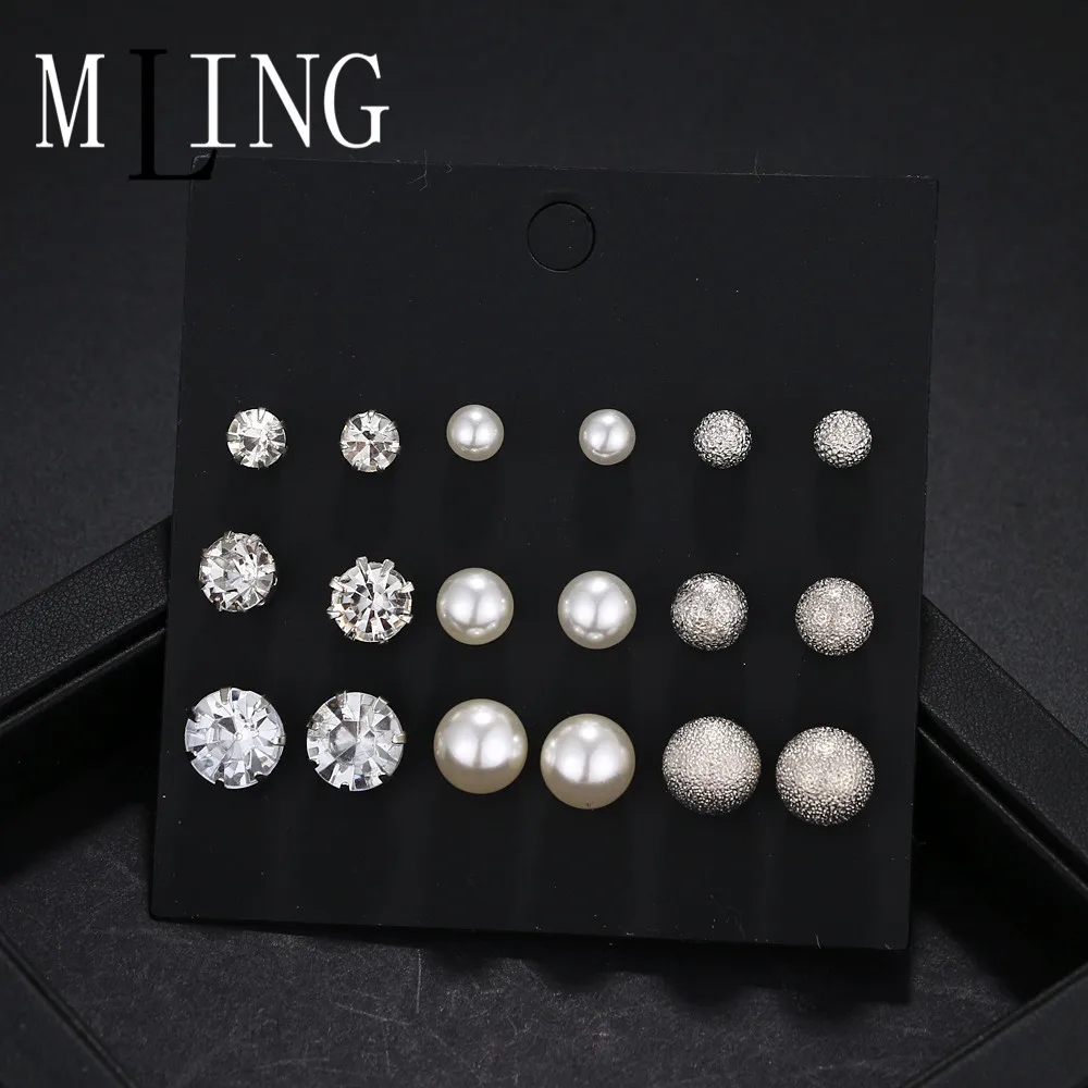 MLING 6 пар/компл. модный, жемчужный, с кристаллами серьги разных Размеры круглый Форма Ювелирные серьги в подарок