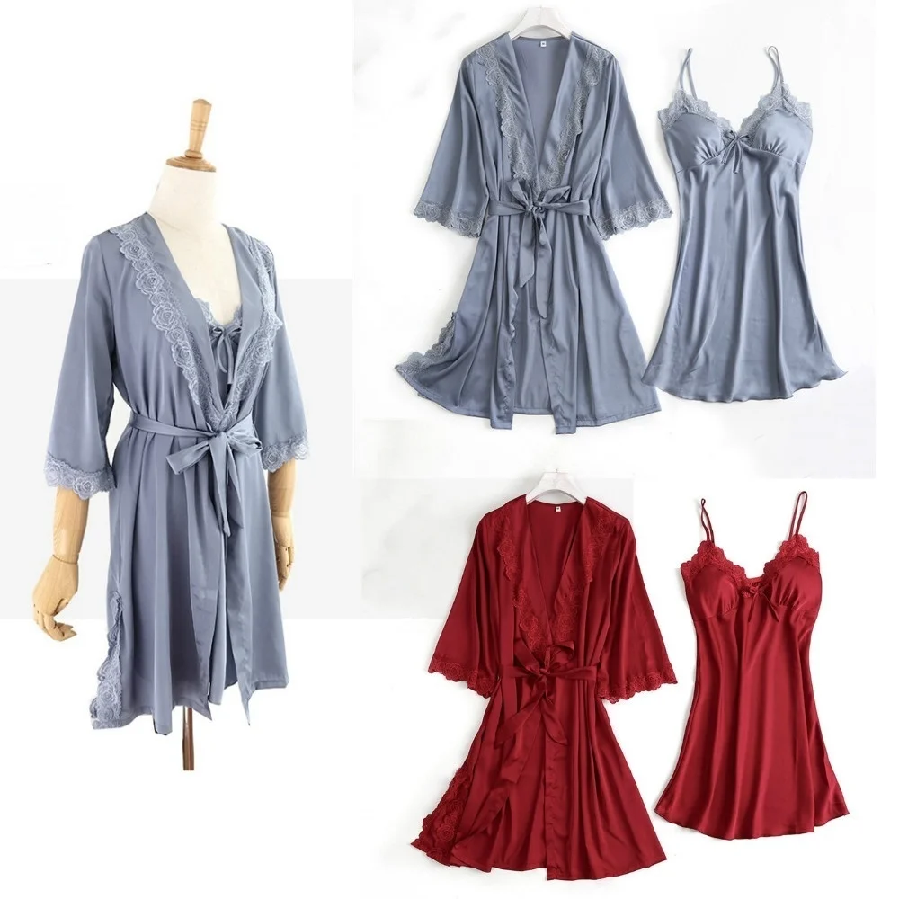 

Women Sleepwear Sexy Lace Robe & Gown Sets Sleep Lounge Nightwear Bathrobe Night Dress Robe Pajamas