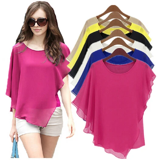 

15 COLOR plus size S - 5XL 6XL Ladies Summer Chiffon Blouses ,Batwing Sleeve casual blousas chiffon shirts female vestidos