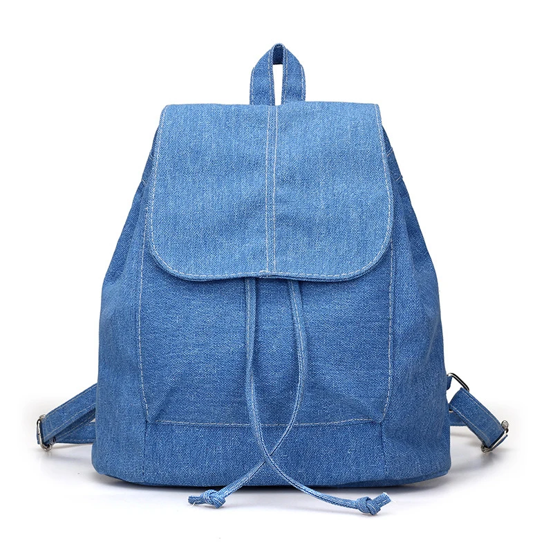 

New Canvas Women Backpack Drawstring School Bags For Teenagers Girls Small Backpack Female Rucksack(Blue)