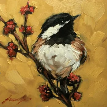 

Hand painted wall panels birds and flowers handmade gold powder art painting