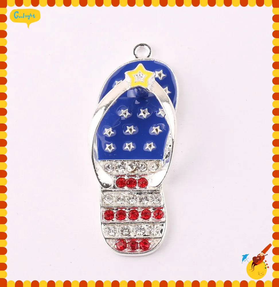 New America flag color 48 18mm 10pcs lot Silver zinc alloy Rhinestone star Slipper Pendant For