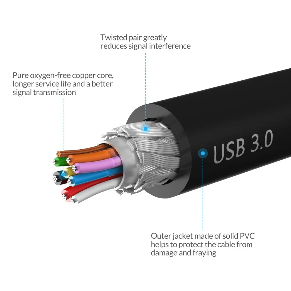 ORICO ADC-S4 5 unids/lote Micro USB 2,0 Cable de datos de carga para teléfonos inteligentes 30 cm * 5-negro/blanco