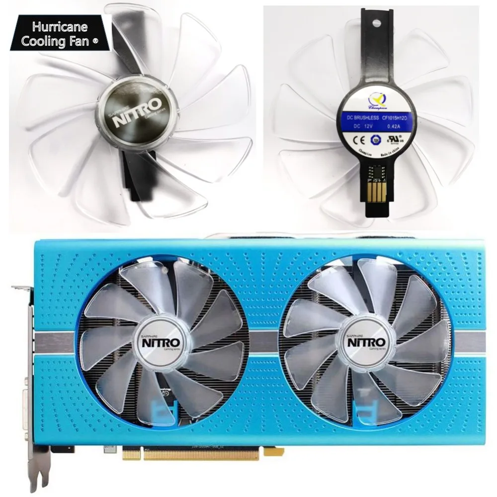 Baratos 95mm CF1015H12D tarjeta gráfica azul Led ventilador para Sapphire NITRO RX480 RX470 RX580 RX570 RX590 RX 470, 480, 570, 580, 590 4G 8G