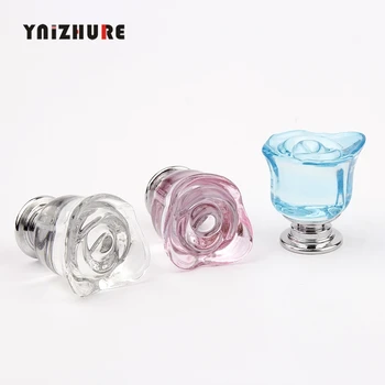 YNIZHURE New Creative Crystal Rose Glass Cabinet Glass Knob Kitchen Wardrobe Door Cabinet Drawer Cabinet Handle Dressing Table