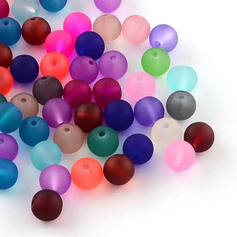100pcs/bag Round Transparent Frosted Glass Beads Mixed Color For