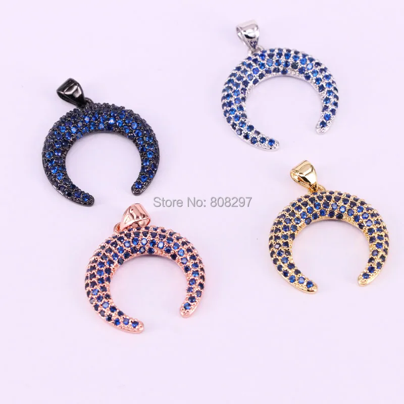 

10Pcs Fashion Jewelry Mix Color Pave Cubic Zirconia Double Horn /Crescent Pendant for Necklace,Charms