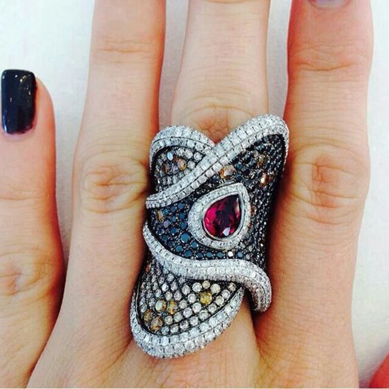 

Luxury Full Micro Pave Black CZ Stone Ring For Men Women Exaggerated Jewelry Large Wide Huge Finger Rings Bague homme L5M101