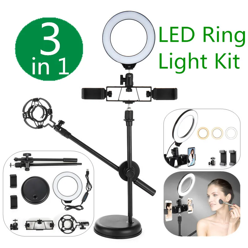 

New Dimmable Ring Light with Stand & Phone Holder for Live Stream Makeup Led Camera Ringlight Lamp for Video Photography DC5V
