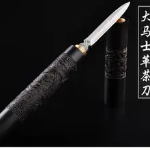 Дракон феникс пуэр нож для чайной церемонии ручной работы черное дерево Дамасская игла для чая конус кунг-фу нож для чая из нержавеющей стали