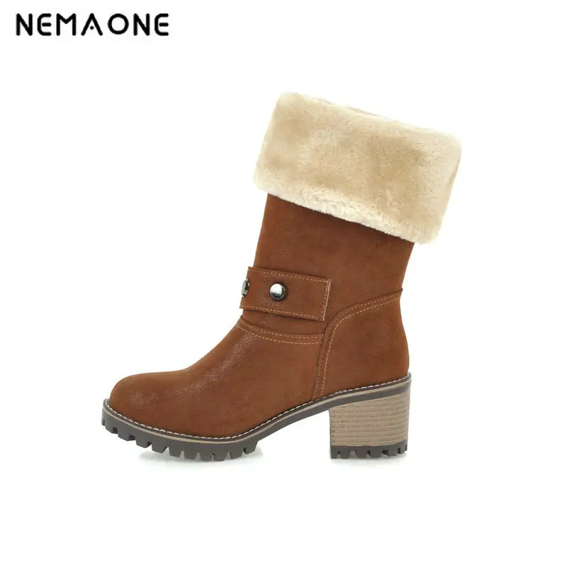 

2019 fashion sweet mid calf snow boots square 6cm high heel women shoes to keep warm in winter casual party shoes