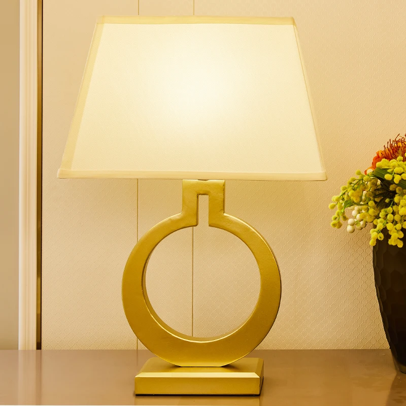 

TUDA O Shape Golden Iron Metal Table Lamp For Bedroom For Living Room Trapezoidal Lampshade Post Modern LED Table Lamp 110v 220v