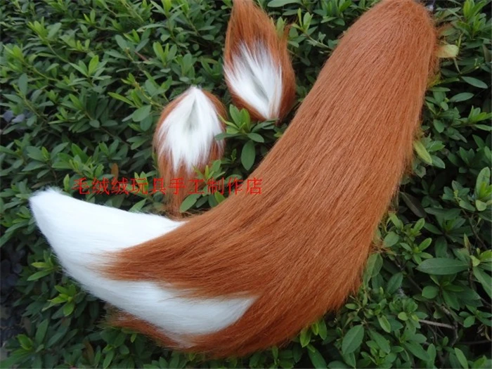 

Fox tail ear sexy tail anime Halloween party cosplay accessories free shipping style able dark brown white mix tail + ears