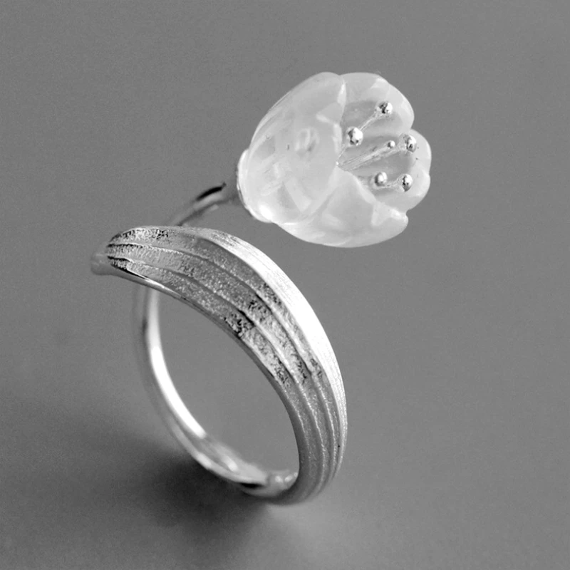 

INATURE 925 Sterling Silver Natural Crystal Lily of the Valley Flower Open Finger Ring For Women Jewelry