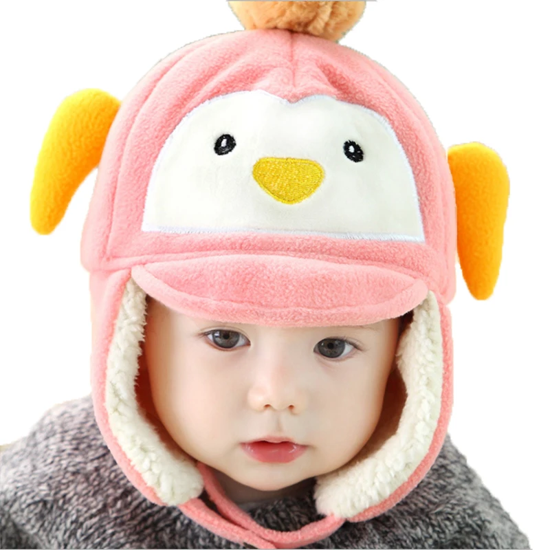Winter ear muff Imitation velvet baby hat for Girls Boys Headband Hats cartoon penguin baby caps photography prop children hat
