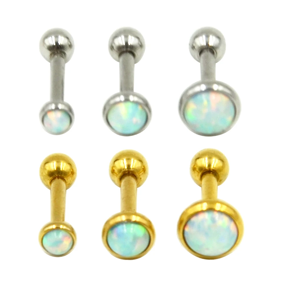 Pair of Silver/Gold Opal Stone Ear Tragus Cartilage Helix Piercing Body Jewelry Retainers