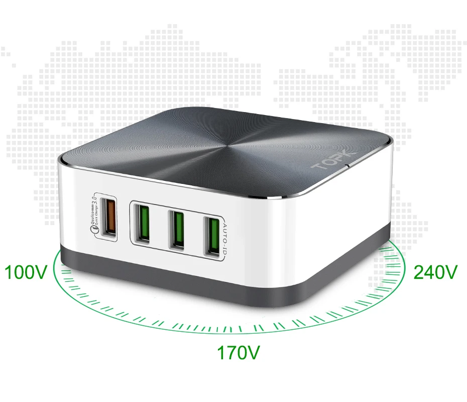 TOPK 8-Порты и разъёмы Quick Charge 3,0 USB Зарядное устройство ЕС США Великобритания AU Подключите Desktop Быстрый Телефон Зарядное устройство адаптер для iPhone samsung Xiaomi Huawe