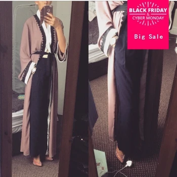 

Big size 2018 Adult emboridery lace cotton liene Robes Musulmane Turkish Abaya Muslim Cardigan Robes Arab Worship Service Wj154