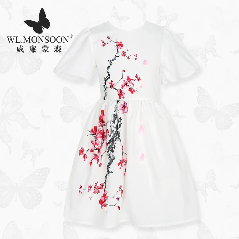 

WL.MONSOON Girl dress girl's dress white summer dress new stylebaby girl's national plum blossom children's White Princess Dress