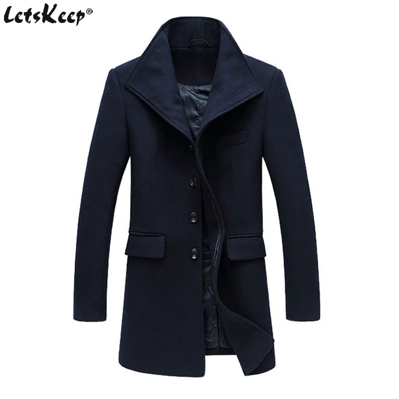 Letskeep Winter Woolen Long Overcoat Men Warm Wool & Blends Peacoat
