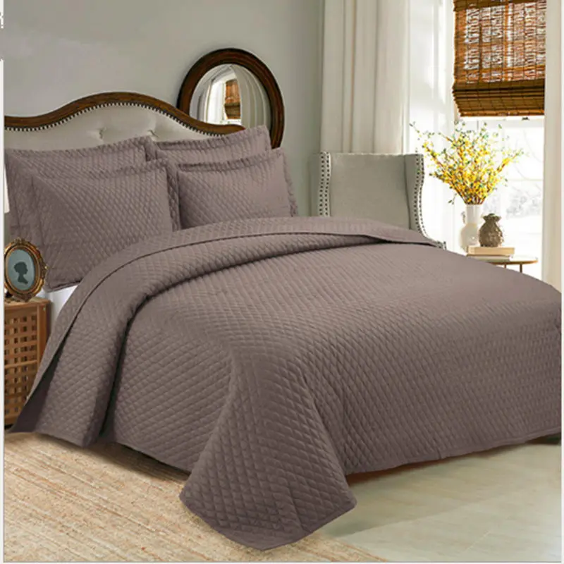 

Luxury Solid 3-Piece Reversible Quilt Set with Shams, as Bedspread/Coverlet/Bed Cover,Queen