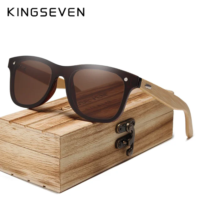 KINGSEVEN Bamboo Polarized Sunglasses Men Wooden UV400 Sun glasses Women Brand Original Wood Glasses Oculos de sol masculino Brown bamboo