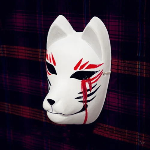 

Full Face Hand-Painted Japanese Fox Mask Kitsune Blood Tears Pattern Cosplay Masquerade for Party Carnival Halloween