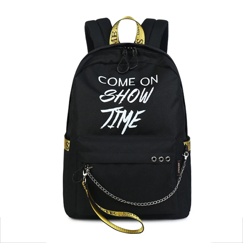 

Security Reflective Letters School Backpack Female Travel Rucksack Chain Bagpack College Book Bag for Teenagers Girls