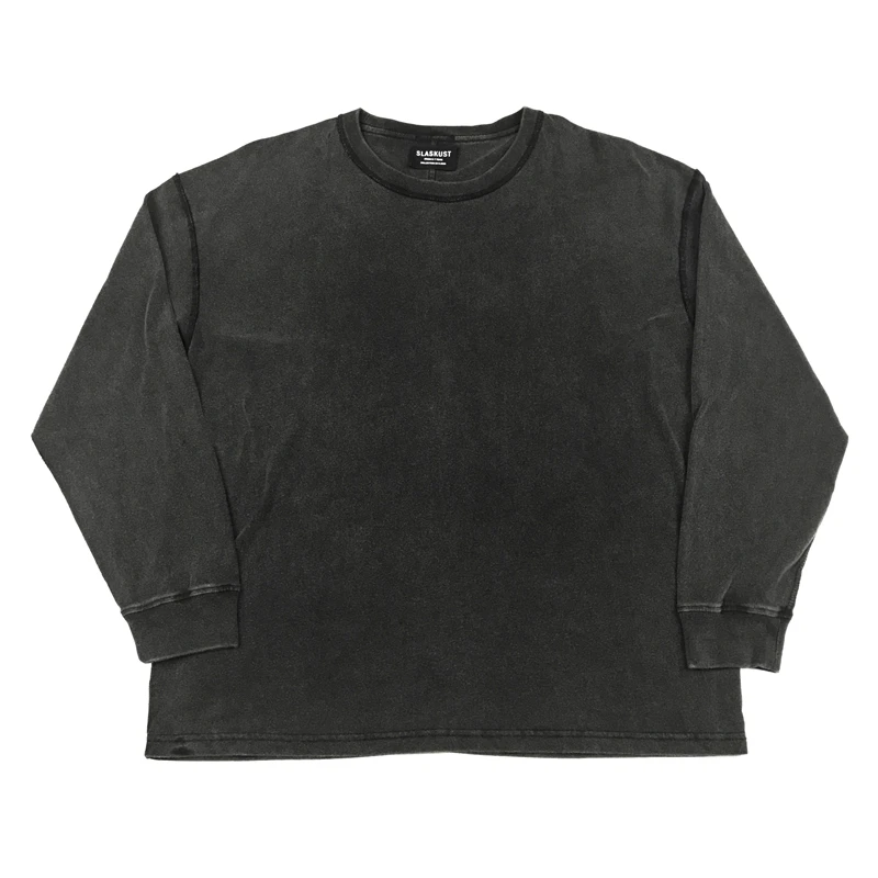 Наизнанку стиль потертостей с длинным рукавом Футболка Kanye West хип-хоп свободный крой хлопок тройник Мужская Уличная одежда