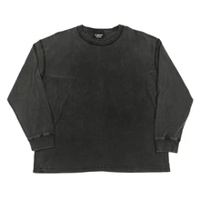 Наизнанку стиль потертостей с длинным рукавом Футболка Kanye West хип-хоп свободный крой хлопок тройник Мужская Уличная одежда