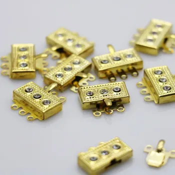 

10PCS Accessory buttons Fittings jewelry Rectangle Inlaid Rhinestone DIY 3-row Gold-Color Machining metal parts Jewelry Making