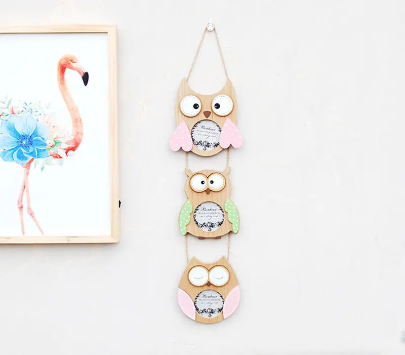

Cute Three Owls Photo Frame Vintage Wooden Desktop Ornaments Mini 3 inch Children Set of Photo Frames Wall Display Decorative