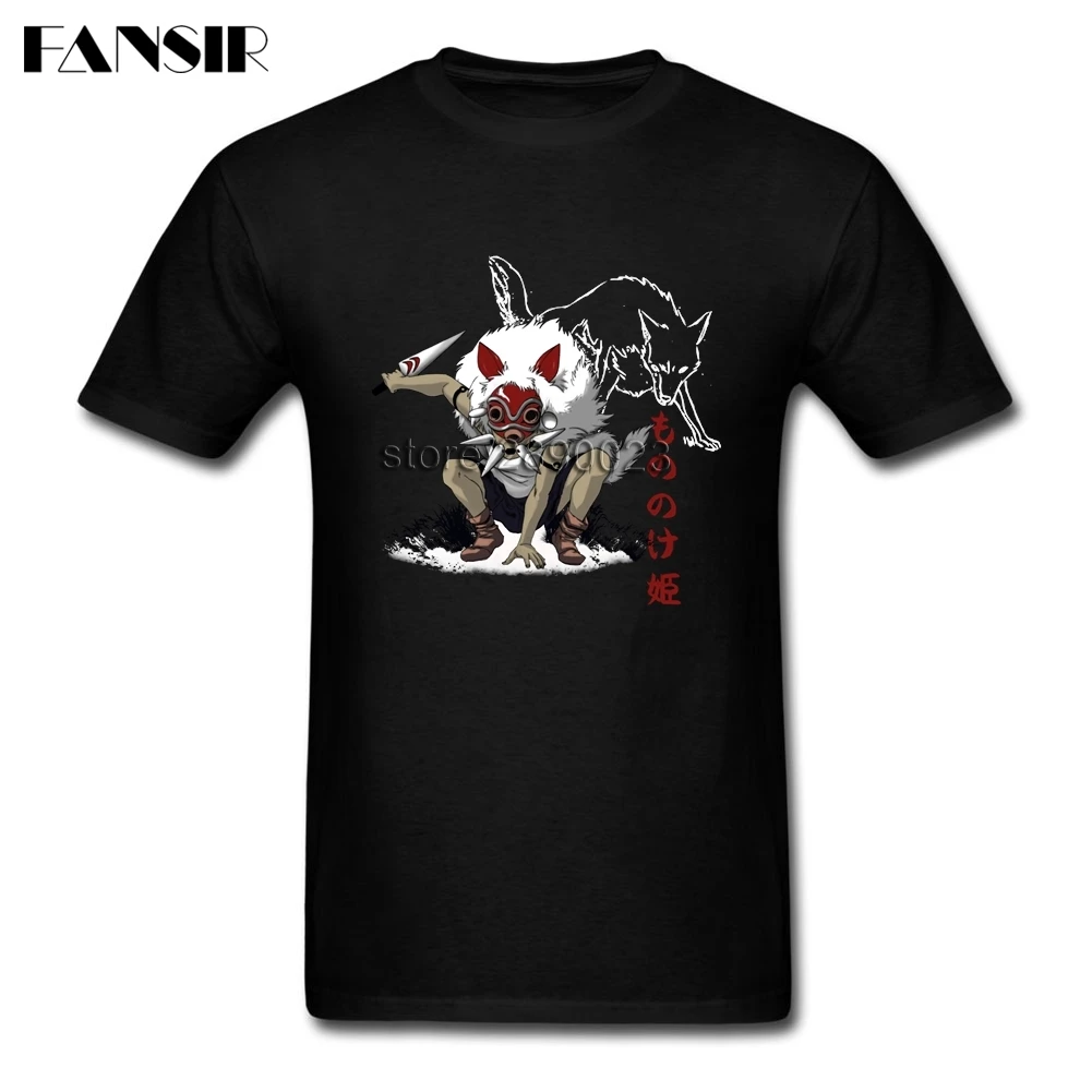 Mononoke Spirit Princess Мужская футболка крутые футболки с коротким рукавом Crewneck хлопок