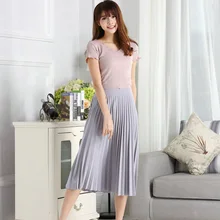 Модные женские туфли Леди c высокой талией, эластичные однотонные Цвет плиссированная юбка средней длины для вечерние праздничные GM