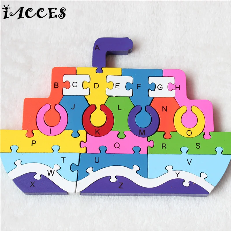

Kids Steamship and Rocket Wooden 3D Puzzle Toys Children Early Educational English Letters and Numerals Jigsaw Children Gifts