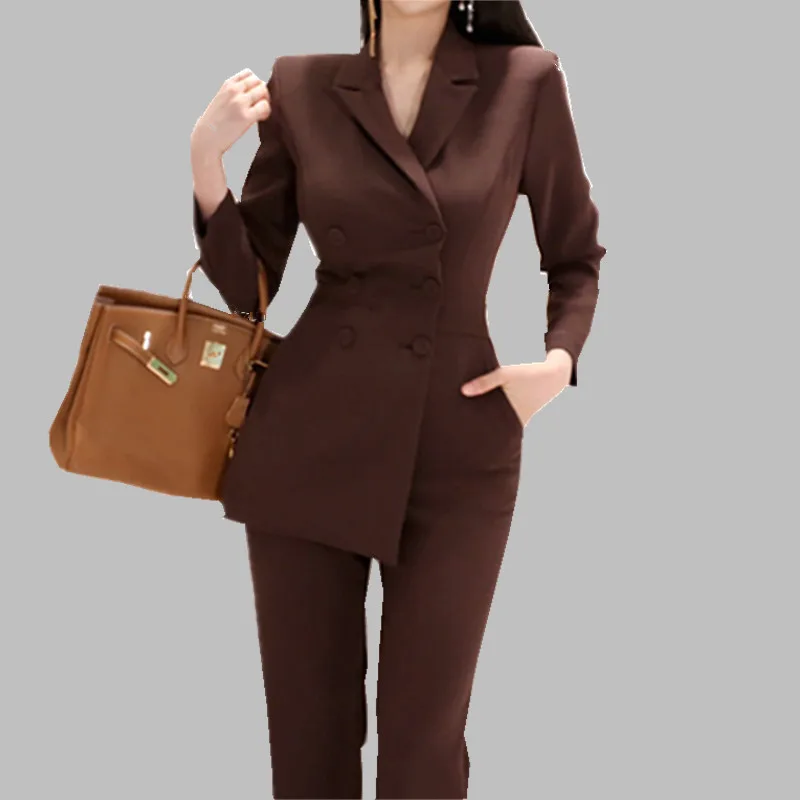 

2019 New arrival Black Office Lady Long Sleeve Jumpsuit Autumn Women Workwear Double-breasted Suit Jumpsuits