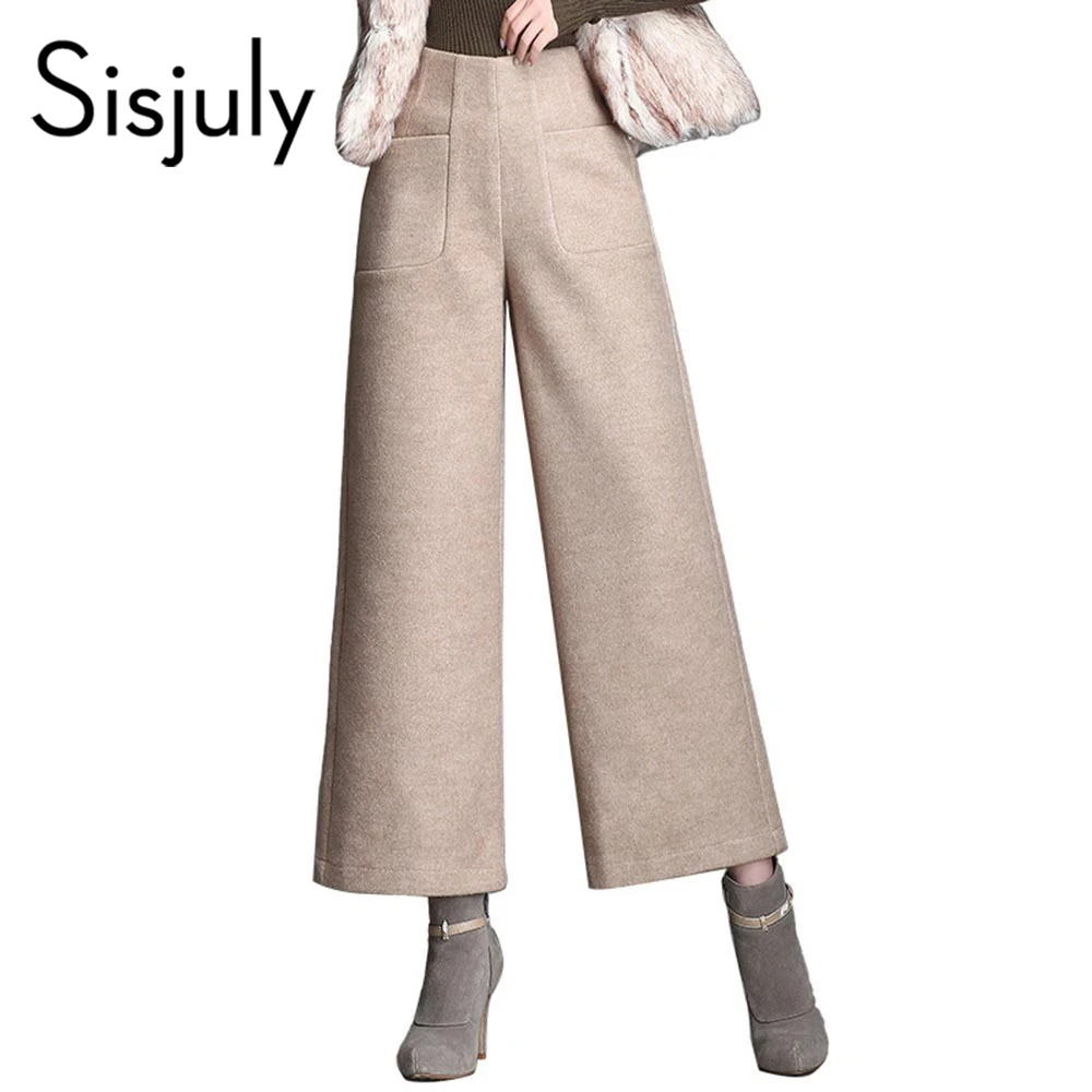 Sisjuly Woolen Wide Leg Pants Women Autumn Winter Trousers Korean High ...