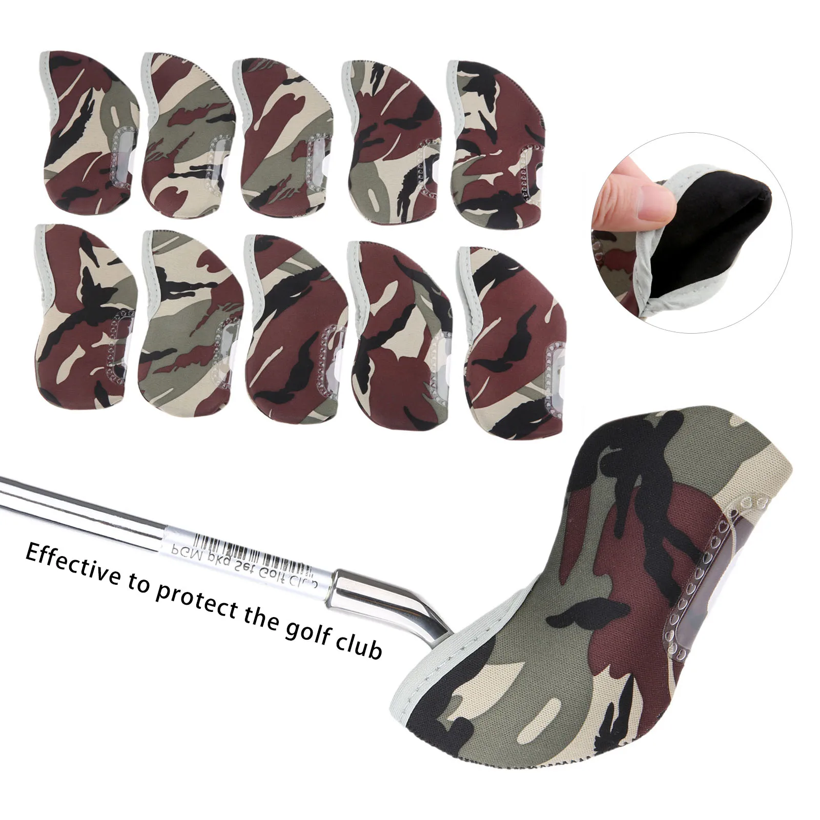 SURIEEN 10 قطع نادي الغولف الحديد رئيس يغطي مجموعة النيوبرين شفافة نافذة الغولف واقية Headcovers إكسسوارات الغولف التمويه