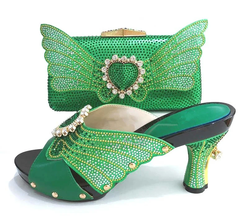 

Green wings italian design shoes and bag matching set SB8246-1 hand-made design with size 37 to 43 shoe and bag to women