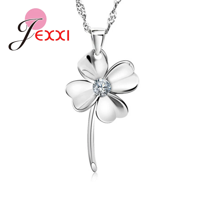 

JEXXI New Genuine 925 Sterling Silver Jewelry Four Leaf Clover Cubic Zircon Pendant Necklaces Women Wedding New Gifts
