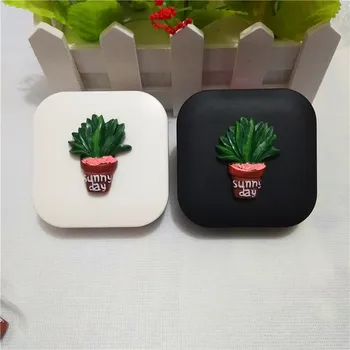 

LIUSVENTINA DIY resin Pot Cactus contact lens case with mirror box for lenses Container for contact lens Merry Christmas Gift