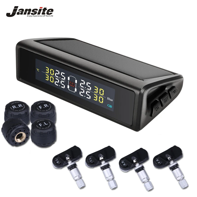 

Jansite Car TPMS Wireless Tire Pressure Alarm Monitor System Display Solar and USB charging Auto Mutiple monitoring alarm for RV
