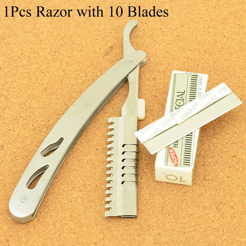 Meisha 1 шт. бритвенные бритвы и 10 шт. лезвия парикмахерские бритвы для волос бровей формовочный нож нержавеющая сталь складной нож для бритья HC0003